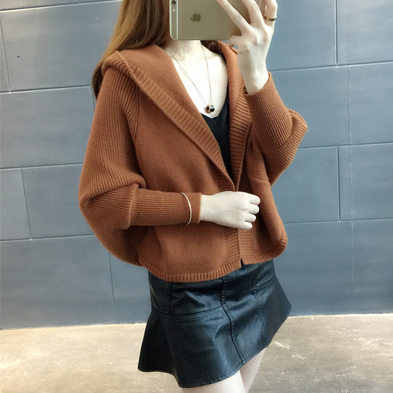 Damen kuschelige Strickjacke mit Kapuze und weitem Schnitt Drune