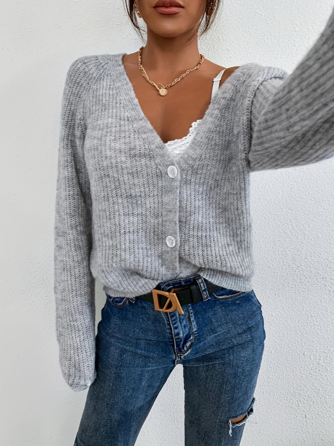 Drune | warmer V-Ausschnitt Wolle Strickcardigan für Damen - Perfekt für den Alltag