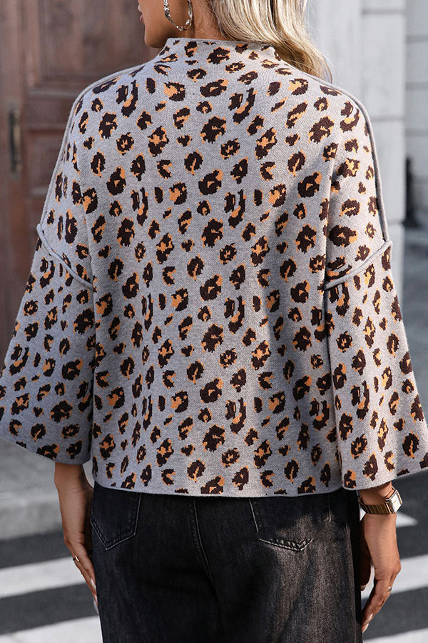 Drune | Cozy knit sweater with leopard print and loose roll neck