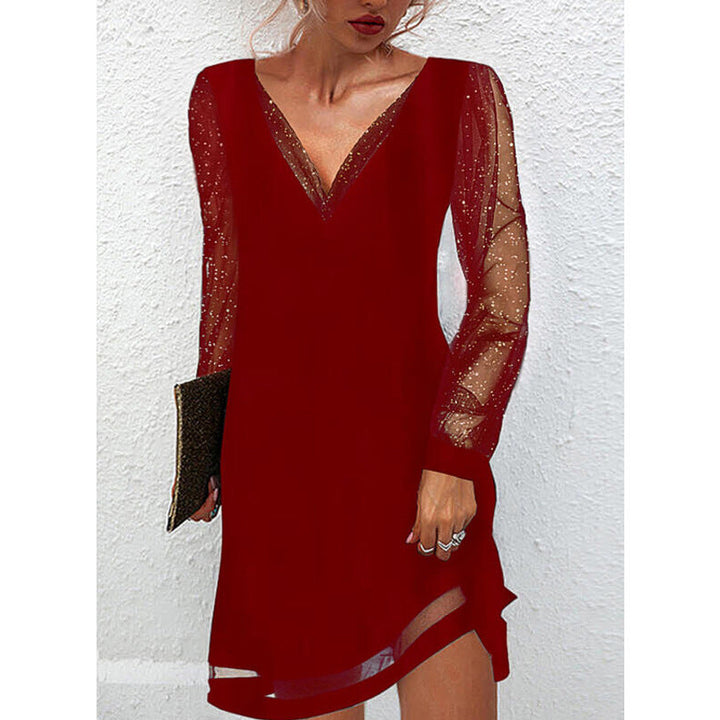 Drune | Solides Kleid mit Spitzenbesatz und V-Ausschnitt