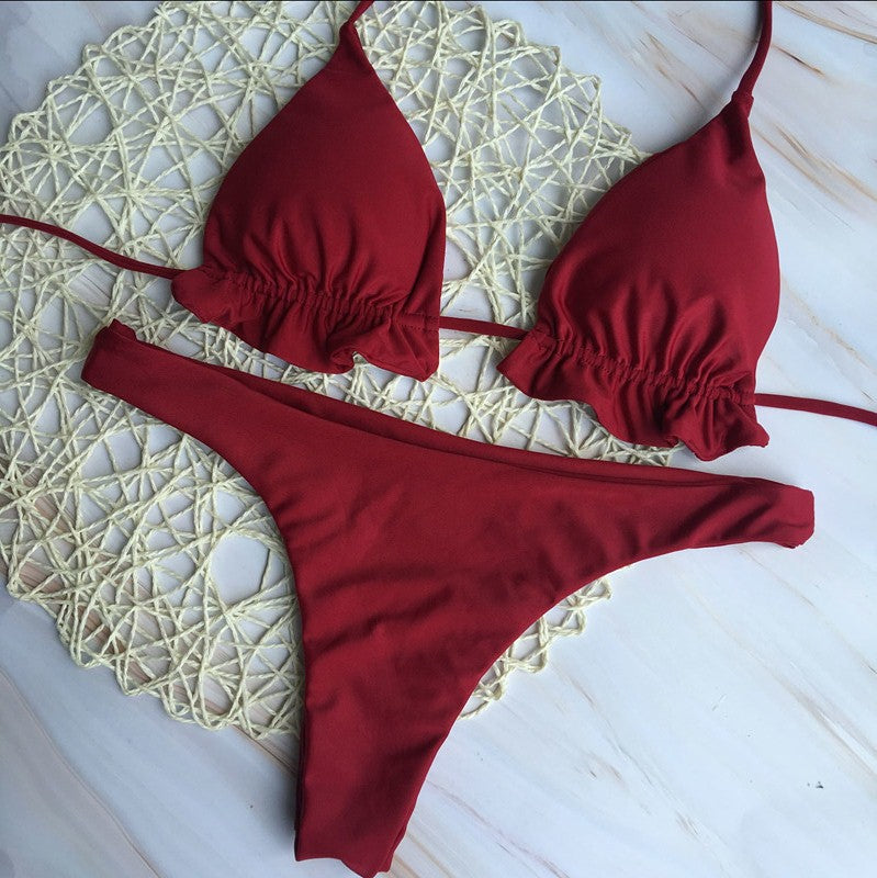 Damen Chic Triangel-Bikini mit verspielten Rüschendetails Drune