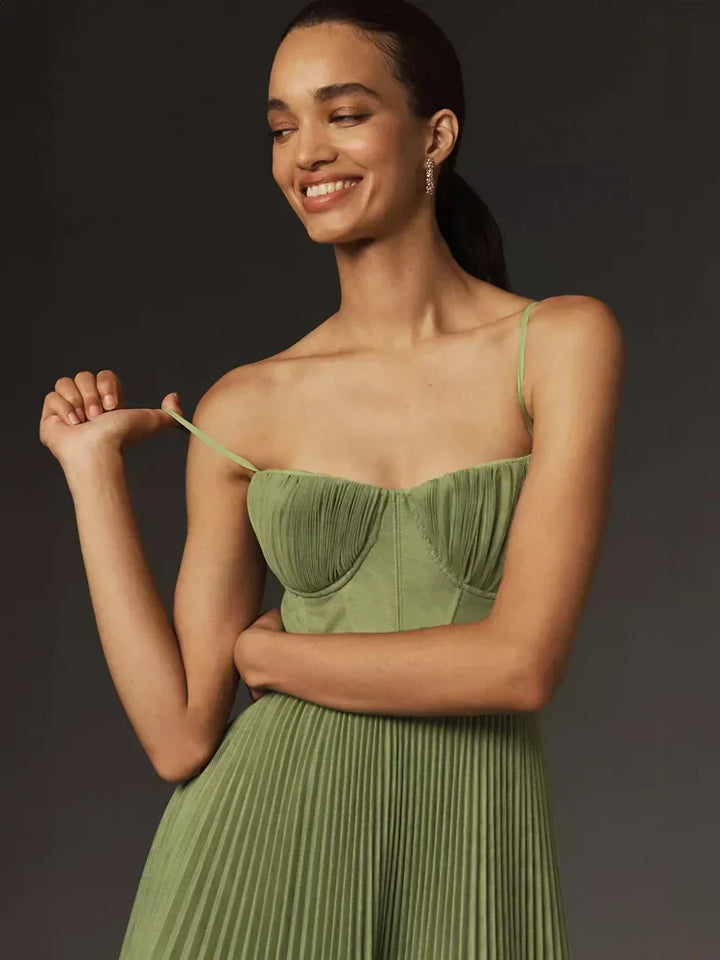 Drune | Falten Korsett Midi-Kleid für Damen