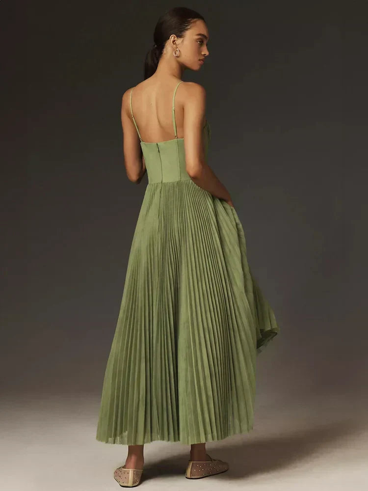 Drune | Falten Korsett Midi-Kleid für Damen