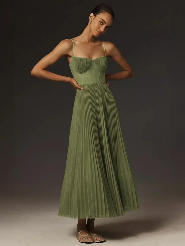 Drune | Falten Korsett Midi-Kleid für Damen