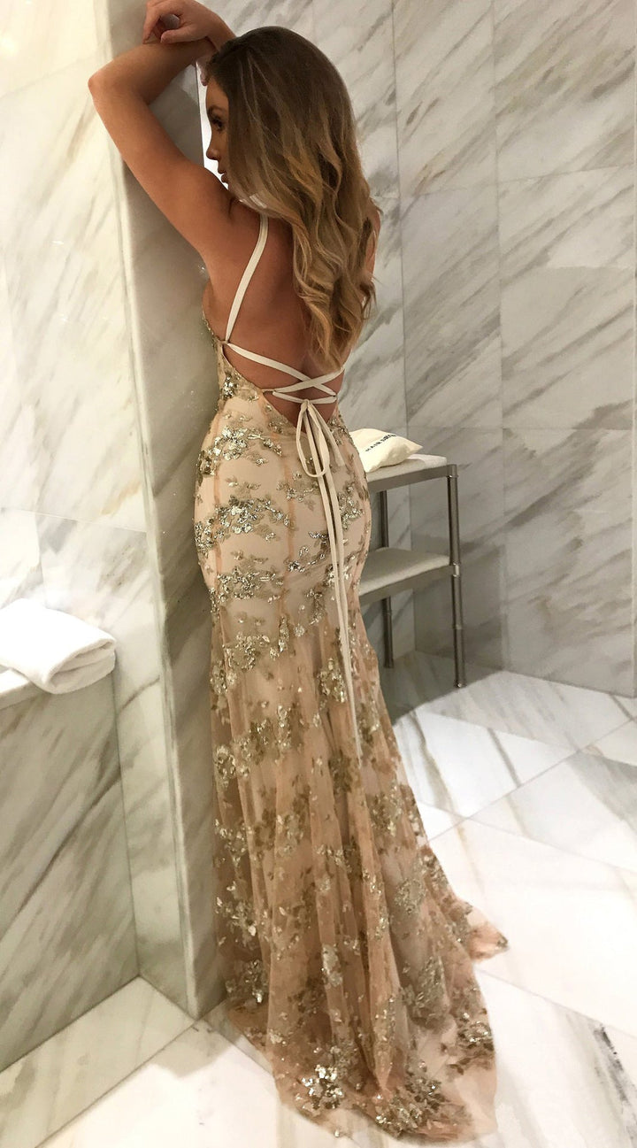 Glamouröses Damen Abendkleid mit Filigraner Paillettenverzierung und Elegantem Rückenschnitt für Abendveranstaltungen | Drune