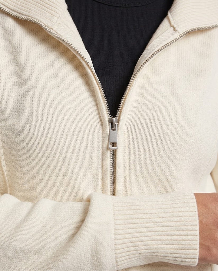 Damen Gerippter Reißverschluss-Cardigan mit weitem Umlegekragen Drune