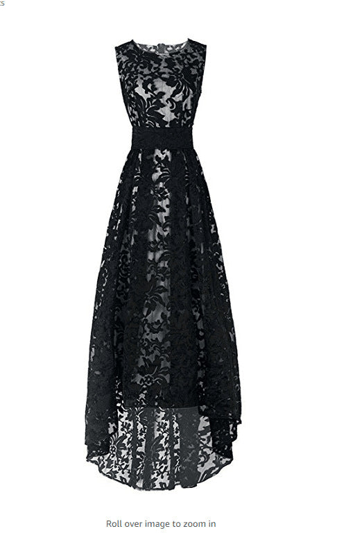 Damen Spitzen-Maxikleid mit elegantem langen Überwurf und floralen Details Drune