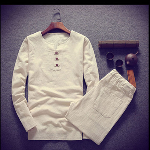 Herren Langärmeliges Henley-Loungewear-Oberteil mit Stehkragen und dekorativer Knopfleiste Drune