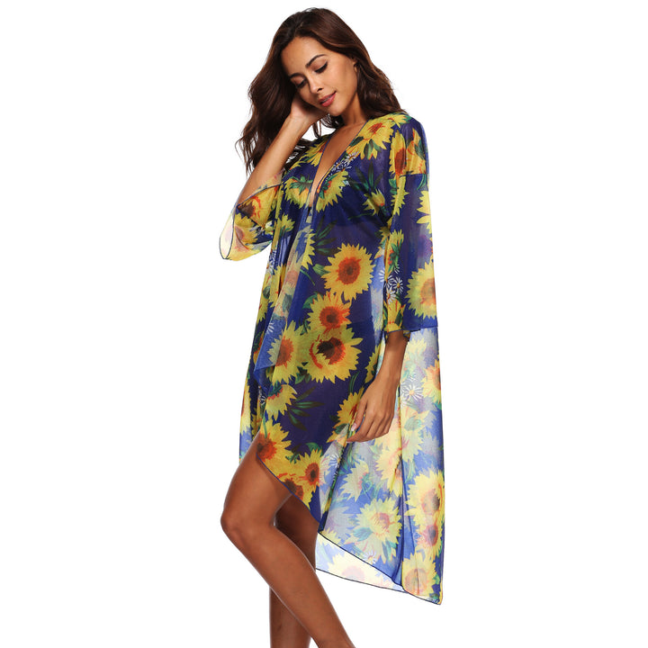 Damen luftiger Strandkimono mit floralen Mustern Drune