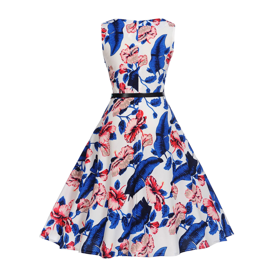 Damen Swing-Kleid mit floralen Motiven und elastischem Taillengürtel Drune