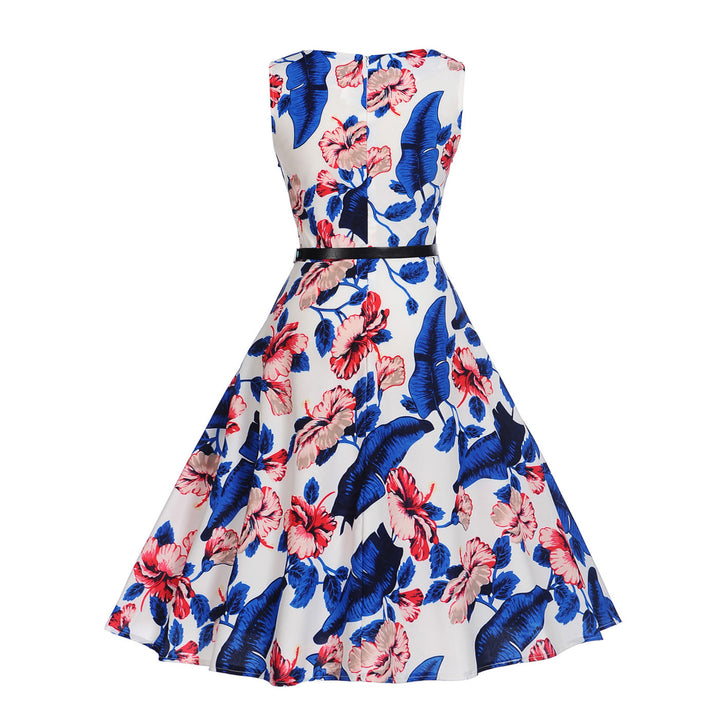 Damen Swing-Kleid mit floralen Motiven und elastischem Taillengürtel Drune