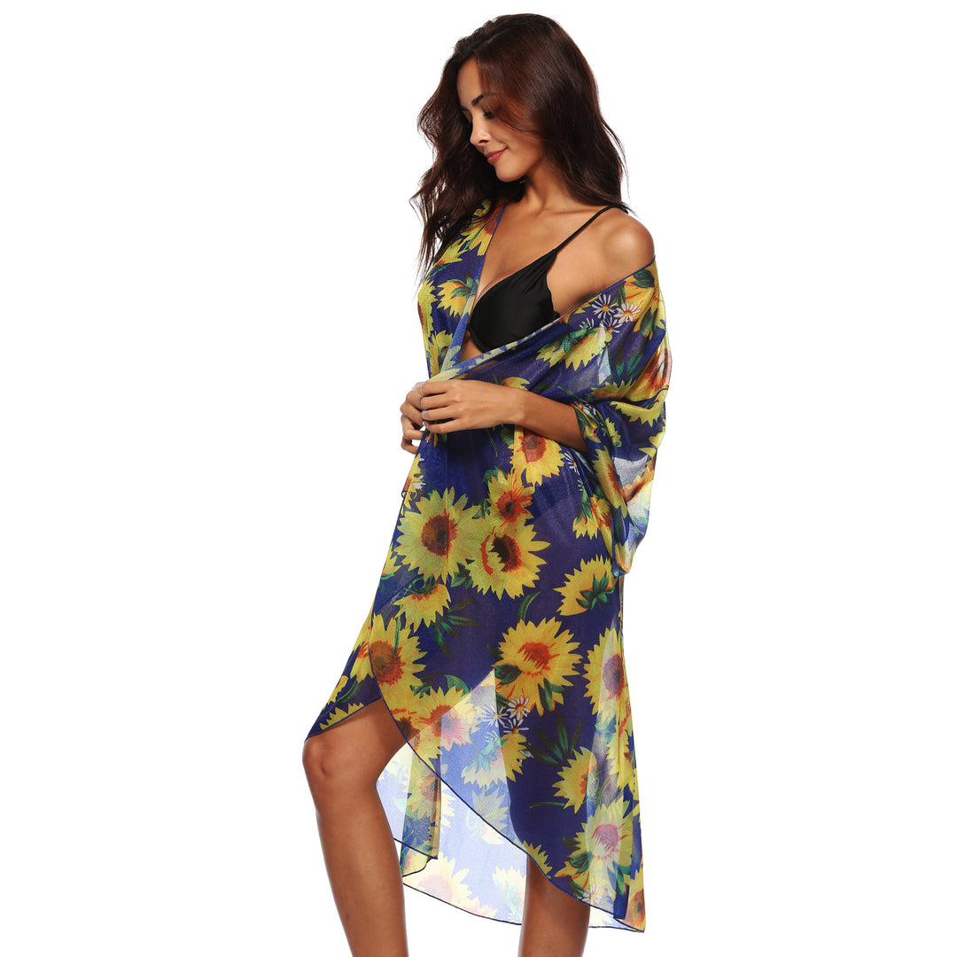 Damen luftiger Strandkimono mit floralen Mustern Drune