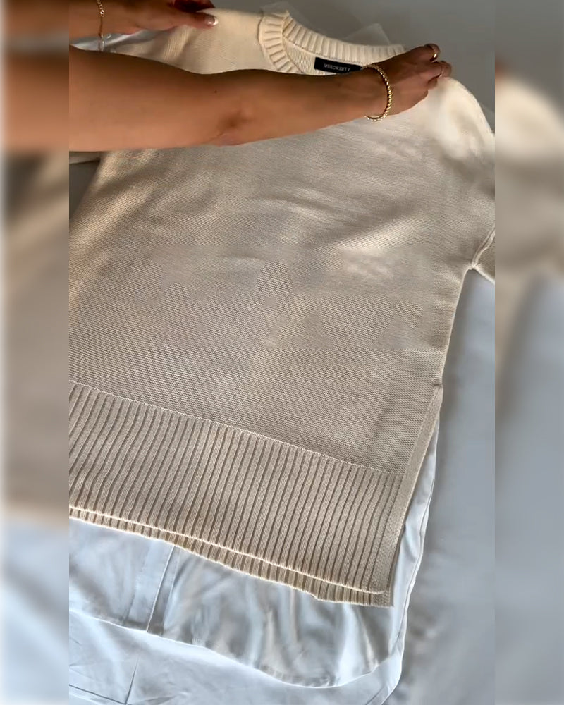 Drune | Satz mit Rundhalsausschnitt Pullover mit Schlitzsaum und Hemd