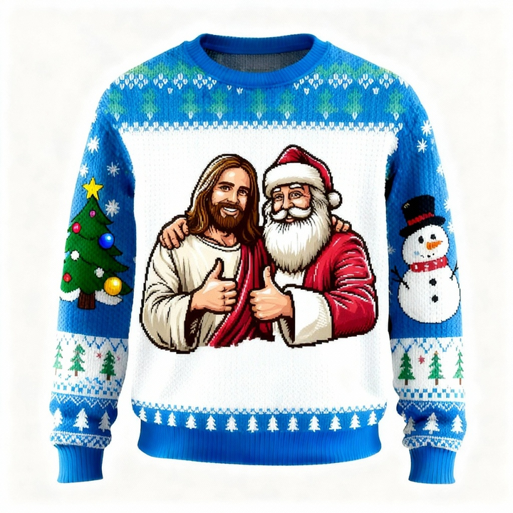 Drune | Santa & Jesus Muster Print Sweatshirt - Hässlicher & Gemütlicher Unisex Pullover