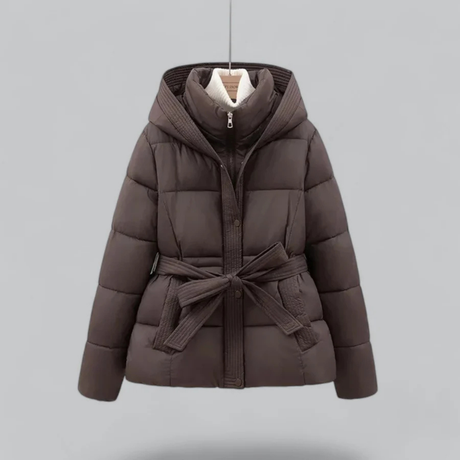 Drune | Gürtelte Daunenjacke Kapuzen Steppjacke mit Taillengürtel