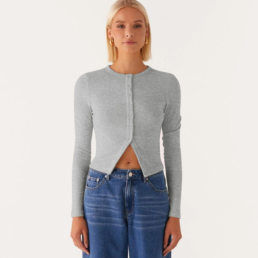 Drune | Einfarbige schmal geschnittene lange Strickjacke
