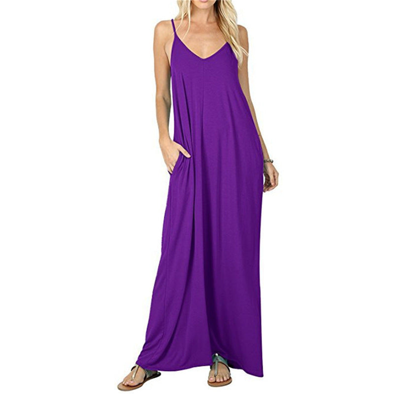 Damen Maxikleid mit verstellbaren Trägern und seitlichen Taschen Drune