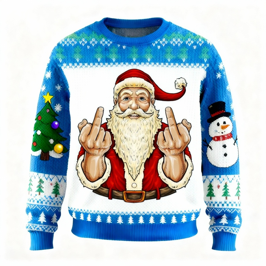 Drune | Santa Claus Muster Drucken Feiertag Pullover - Ultimativer Hässlicher Weihnachtsfeier Look