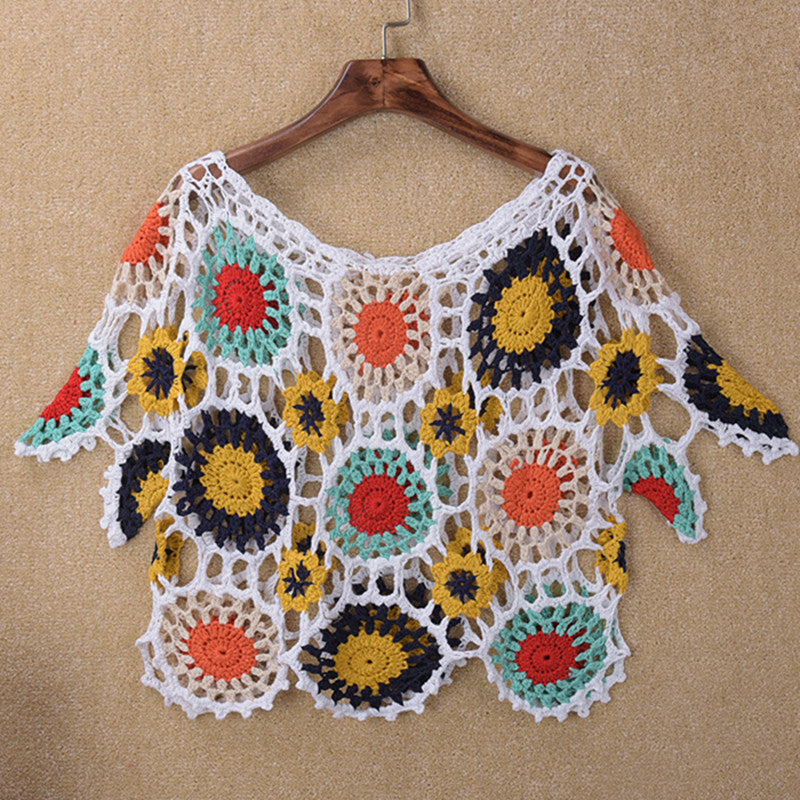 Damen Häkeloberteil mit buntem Floral-Design Drune