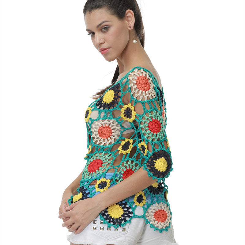 Damen Häkeloberteil mit buntem Floral-Design Drune