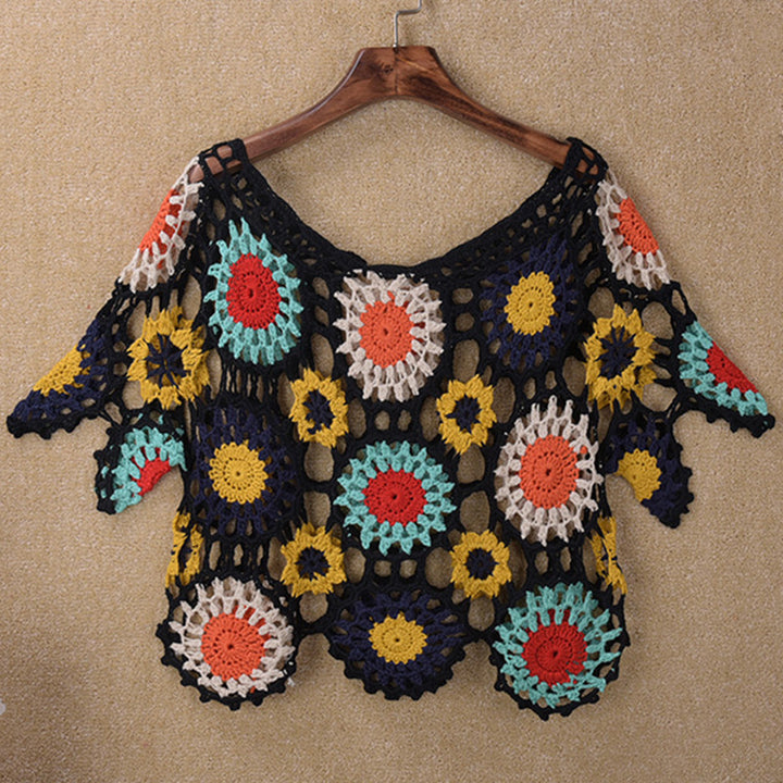 Damen Häkeloberteil mit buntem Floral-Design Drune