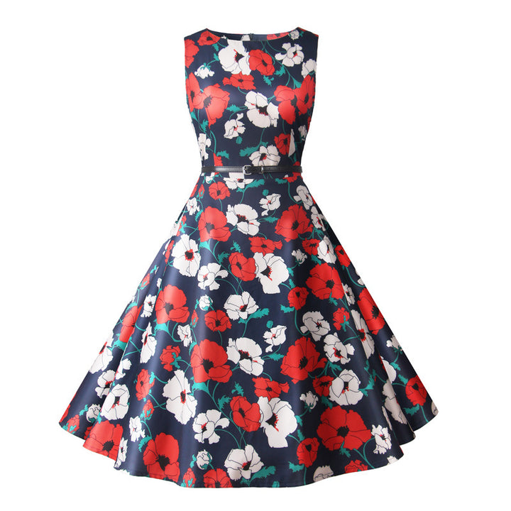 Damen Swingkleid mit floralem Design und elegantem Taillengürtel Drune