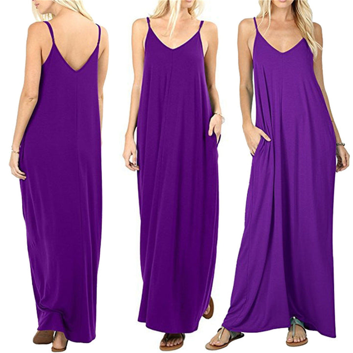 Damen Maxikleid mit verstellbaren Trägern und seitlichen Taschen Drune
