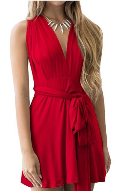 Damen Wickelkleid mit tiefem V-Ausschnitt und verstellbarem Taillengürtel Drune