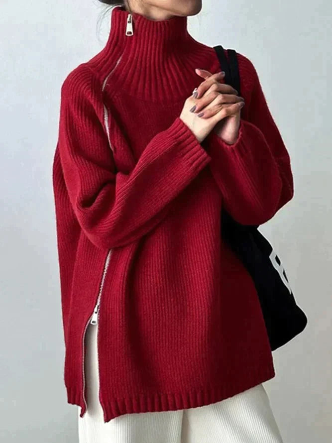 Drune | Roter Pullover mit hohem Halsausschnitt