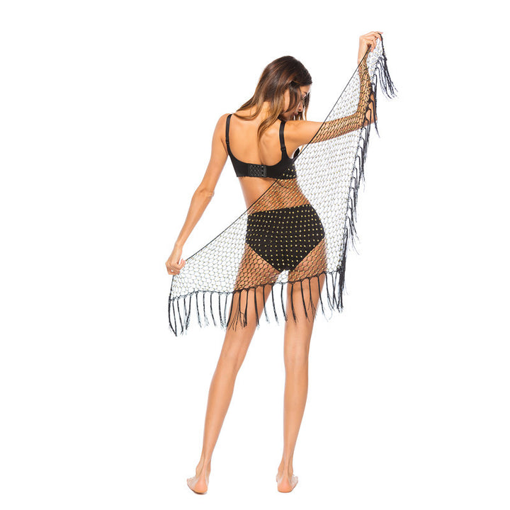 Damen Häkel-Bikini-Überwurf mit fransigen Akzenten und eleganten Details Drune