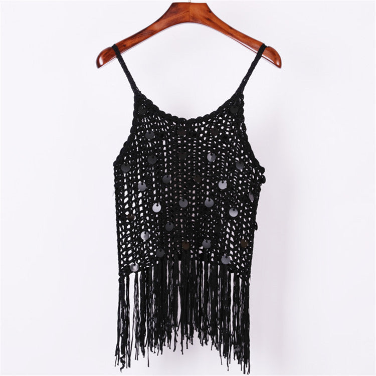 Damen trendiges Häkel-Top mit fransigen Details Drune