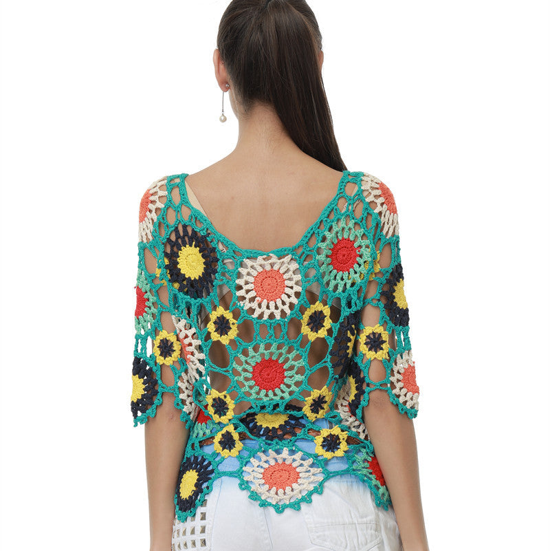 Damen Häkeloberteil mit buntem Floral-Design Drune