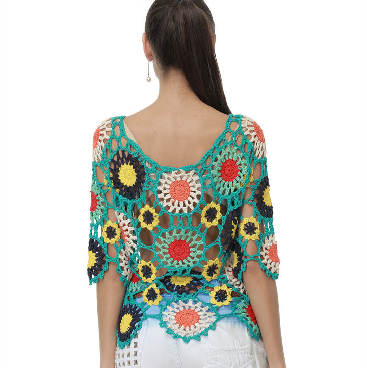 Damen Häkeloberteil mit buntem Floral-Design Drune