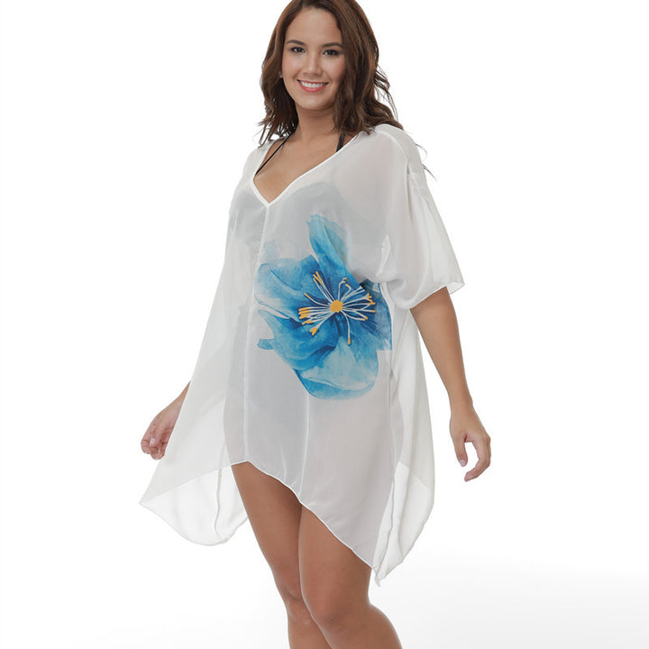 Damen transparente Strandtunika mit floralem Design Drune