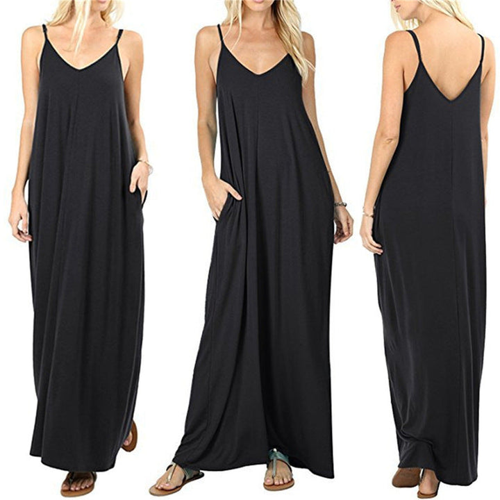 Damen Maxikleid mit verstellbaren Trägern und seitlichen Taschen Drune