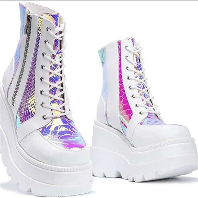 Drune | Colorblock Schnürstiefel mit hohem Absatz