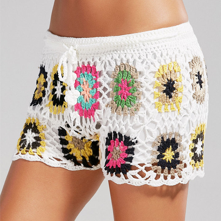 Damen Häkel-Strandshorts mit buntem Blumenmuster Drune