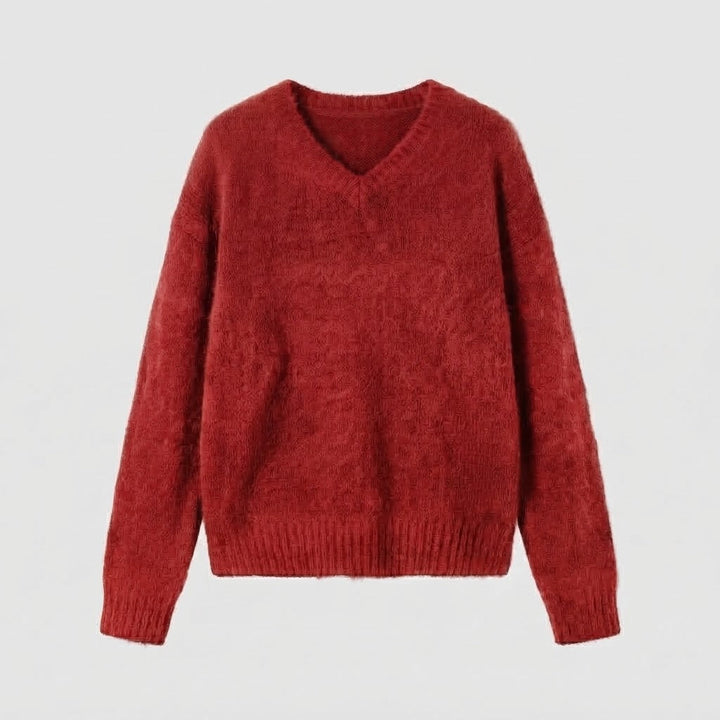 Damen Kuscheliger V‑Ausschnitt Mohair‑Blend Oversize‑Pullover mit gerippten Bündchen Drune