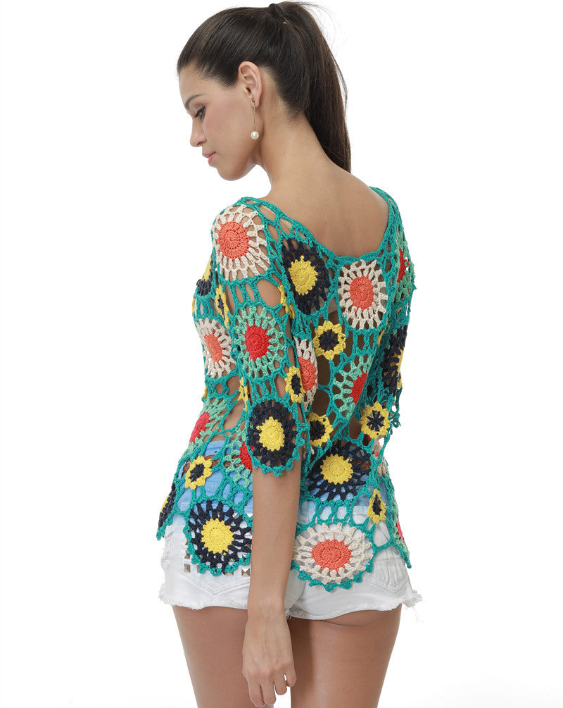 Damen Häkeloberteil mit buntem Floral-Design Drune