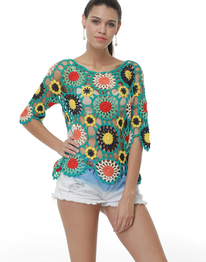 Damen Häkeloberteil mit buntem Floral-Design Drune
