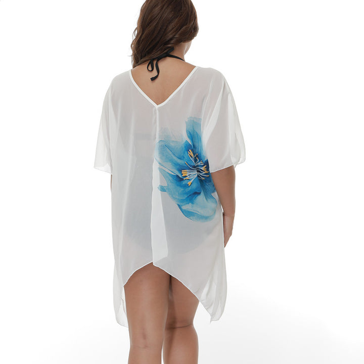 Damen transparente Strandtunika mit floralem Design Drune