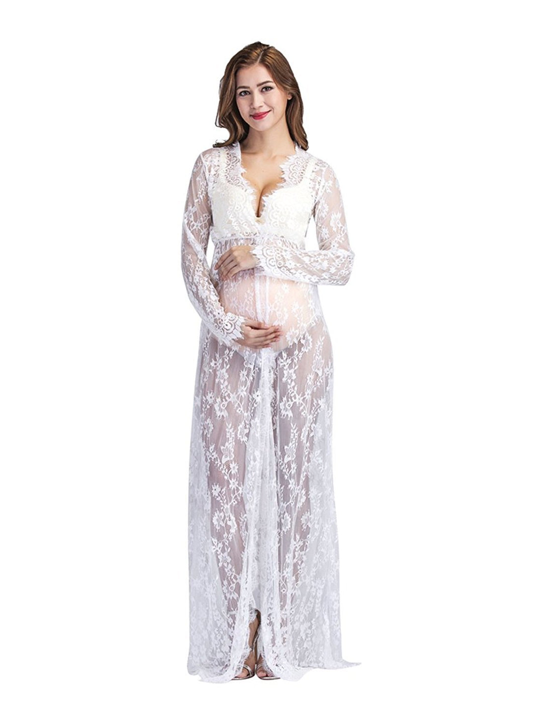 Damen Schwangerschaft Spitzen Kimono Robe Drune