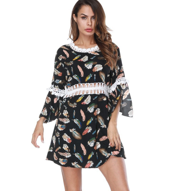 Damen Häkel-Strandkleid mit eleganter Spitzenverzierung Drune