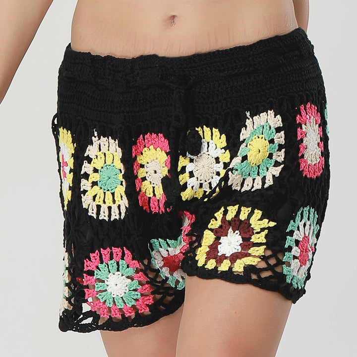 Damen Häkel-Strandshorts mit buntem Blumenmuster Drune