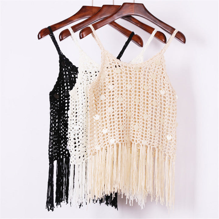 Damen trendiges Häkel-Top mit fransigen Details Drune