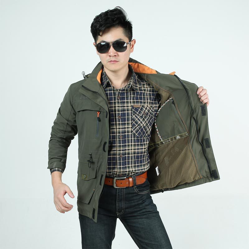 Herren Fieldjacke mit Mesh-Innenfutter, Kapuze und Multifunktions‑Taschen Drune