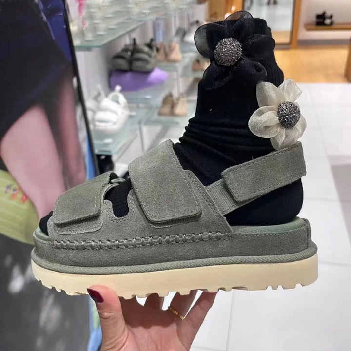 Drune | Frühling und Sommer Neue Echtes Leder Dicke Sohle Riemen Klettsandalen Frauen Offene Zehe Höhensteigerung