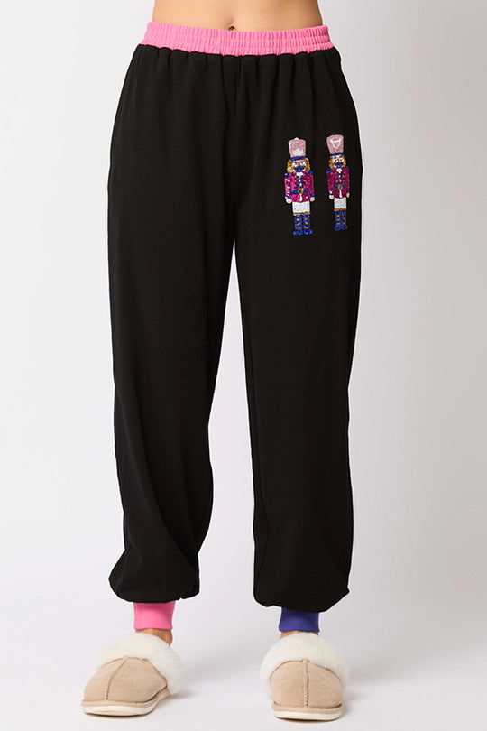 Drune | Weihnachtsmann Pailletten Freizeit Sweatshirt und elastische Taillen lockere Taschenhose Set