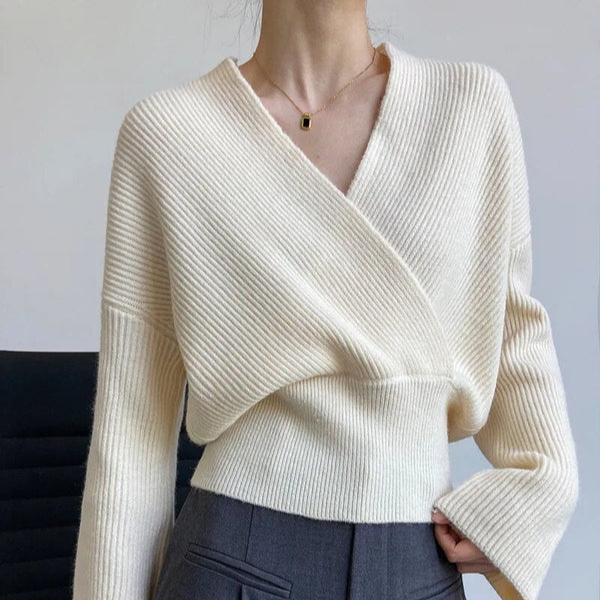 Drune | Klassischer Herbst Wickelpullover mit Statement Ausschnitt für Frauen