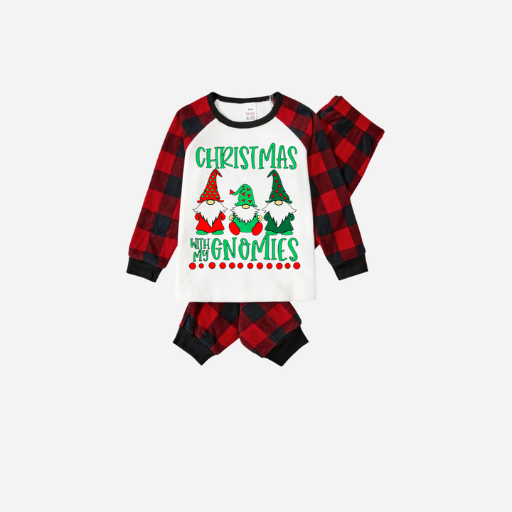 Drune | Rote und schwarze karierte Weihnachts-Pyjamas mit "Christmas With My Gnomies" Textdruck